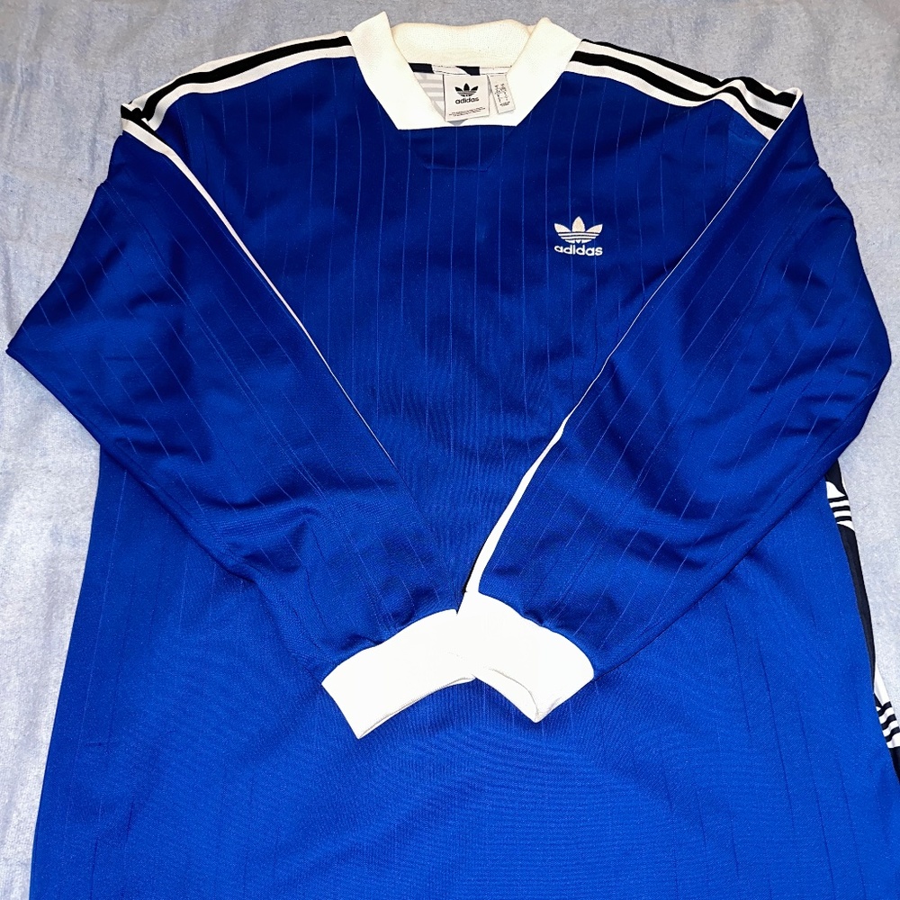 MENS ADIDAS 3 STRIPES ALL OVER PRINT LOGO BLUE JERSEY